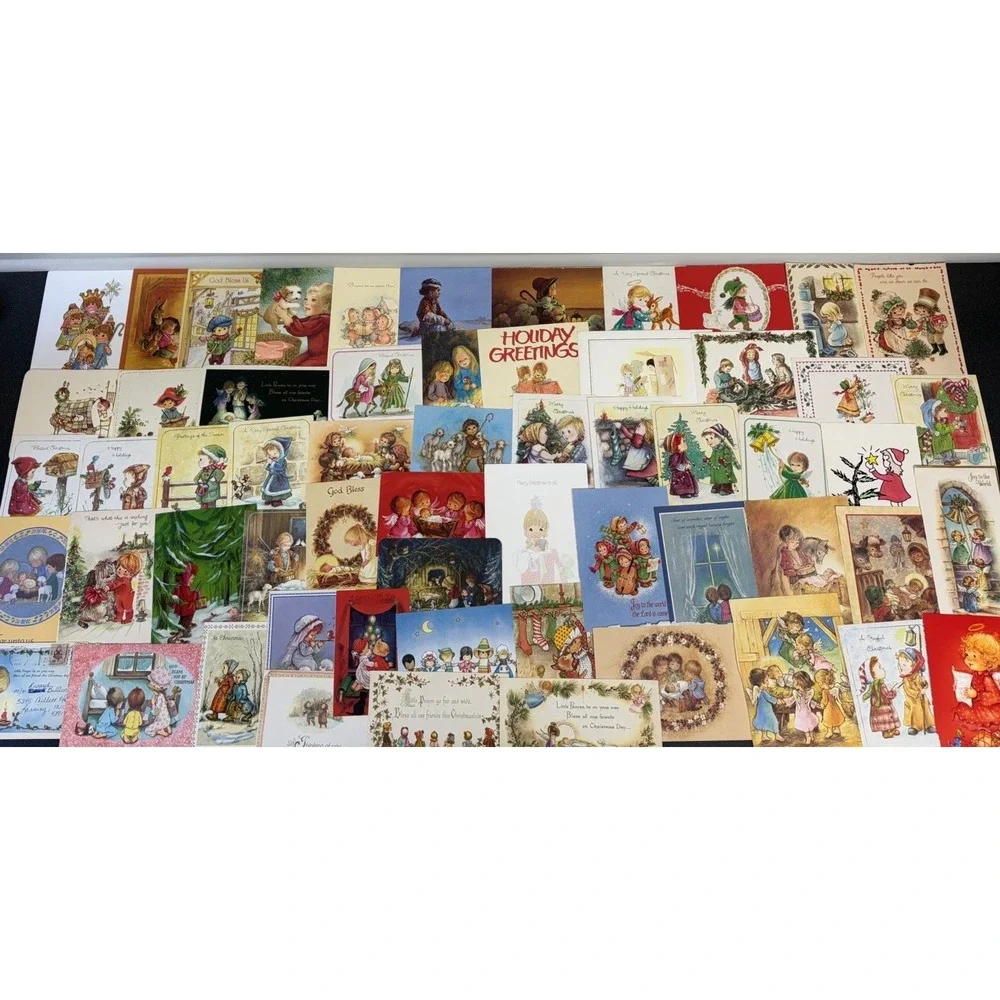 Vintage Christmas Cards Fronts ONLY Kids Children Scrapbooking Crafts Lot of 50+